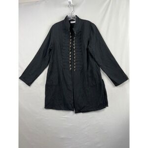 Soft Surroundings Military Jacket Womens M Black Excellent Ramie Open Front Coat